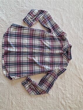 Women’s Gap Plaid Button-Down Shirt in White, Pink & Navy